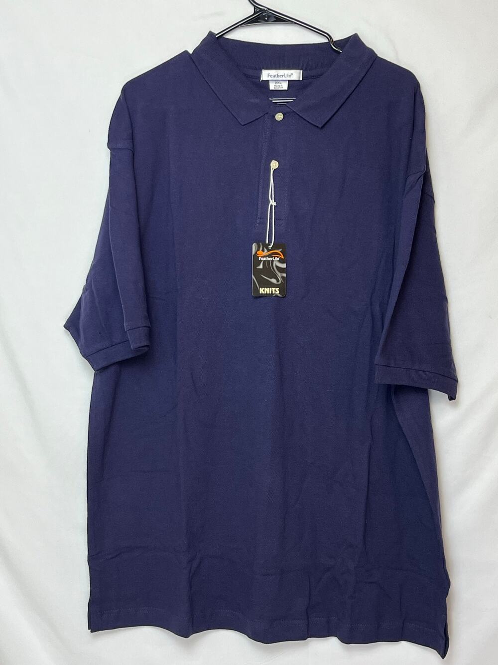 NWT Featherlite Men's 2XL Blue Short Sleeve Polo Shirt 2 Button Golf Casual Wear